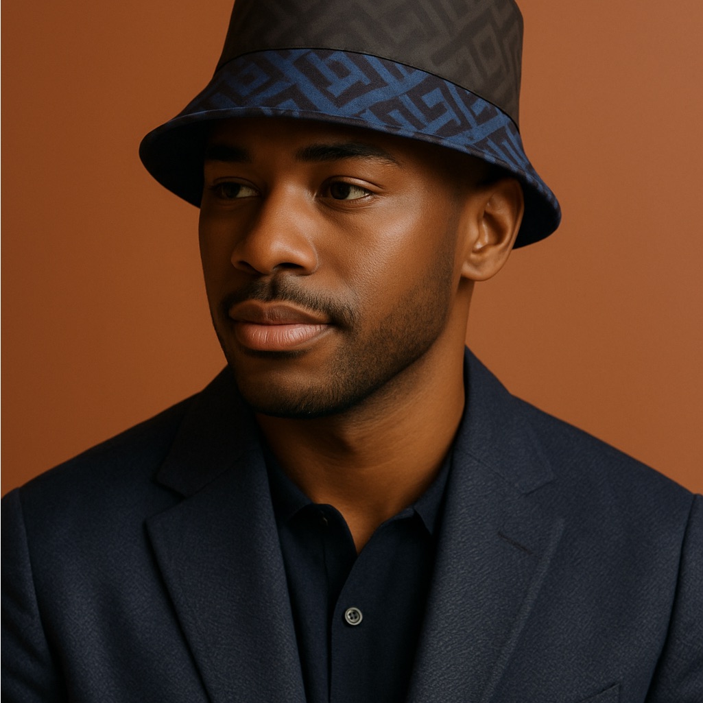 Versace Black And Sapphire Blue Navy Bucket Hat